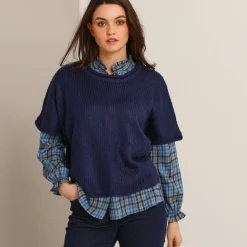 Trui En Vest<Blancheporte Ponchotrui met mouwen op ellebooglengte marine