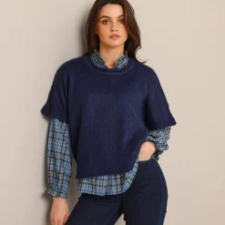 Trui En Vest<Blancheporte Ponchotrui met mouwen op ellebooglengte marine