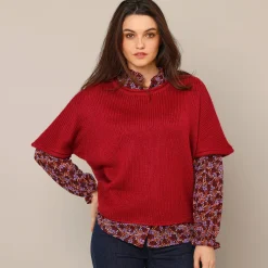 Trui En Vest<Blancheporte Ponchotrui met mouwen op ellebooglengte bordeaux