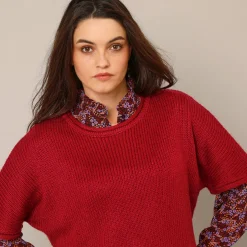 Trui En Vest<Blancheporte Ponchotrui met mouwen op ellebooglengte bordeaux