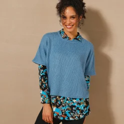 Trui En Vest<Blancheporte Ponchotrui met mouwen op ellebooglengte grijsblauw