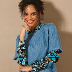 Trui En Vest<Blancheporte Ponchotrui met mouwen op ellebooglengte grijsblauw