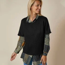Trui En Vest<Blancheporte Ponchotrui met mouwen op ellebooglengte zwart