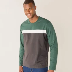 T-Shirt, Hemd En Polo<Blancheporte Praktisch T-shirt met lange mouwen en opening aan de schouder groen / antraciet