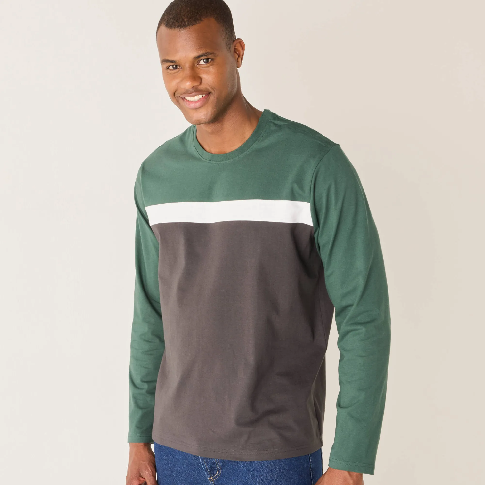 T-Shirt, Hemd En Polo<Blancheporte Praktisch T-shirt met lange mouwen en opening aan de schouder groen / antraciet