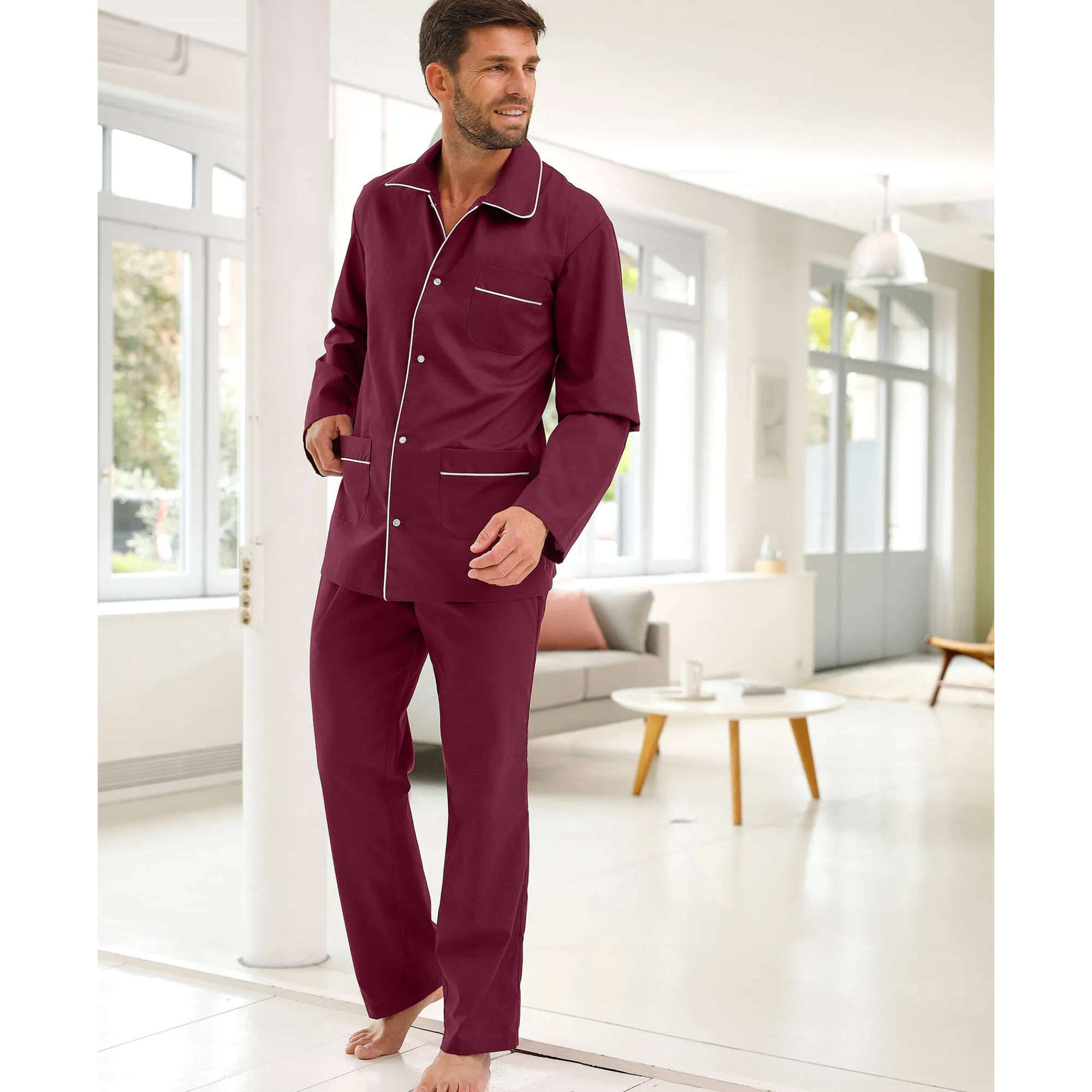 Pyjama En Kamerjas<Blancheporte Pyjama in effen popeline van polyester/katoen bordeaux