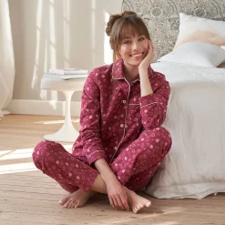 Pyjama<Blancheporte Pyjama in flanel met hartjesprint kersenrood
