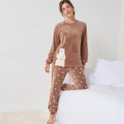 Pyjama<Blancheporte Pyjama in fleece 'ijsbeer' motief, lange mouwen karamel