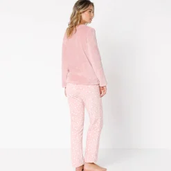 Pyjama<Blancheporte Pyjama in fleece met lange mouwen met 'rendier' motief poederroze