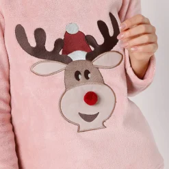 Pyjama<Blancheporte Pyjama in fleece met lange mouwen met 'rendier' motief poederroze