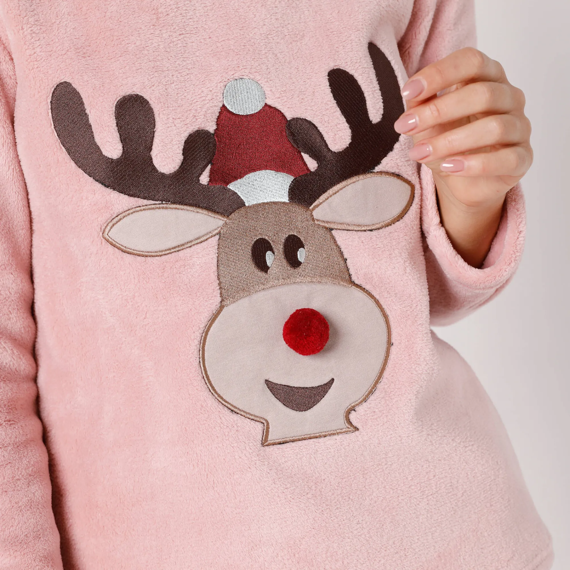 Pyjama<Blancheporte Pyjama in fleece met lange mouwen met 'rendier' motief poederroze