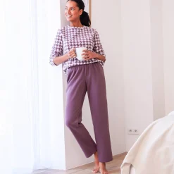 Pyjama<Blancheporte Pyjama in fleece met pied-de-coq print donkertaupe