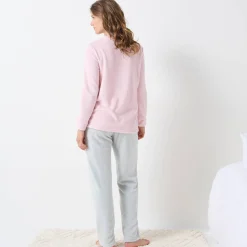 Pyjama<Blancheporte Pyjama in fleece met 'pinguïn' motief, lange mouwen roze / grijs