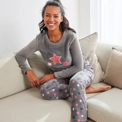 Pyjama<Blancheporte Pyjama in fleece met pluchetouch grijs / roze