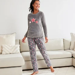 Pyjama<Blancheporte Pyjama in fleece met pluchetouch grijs / roze