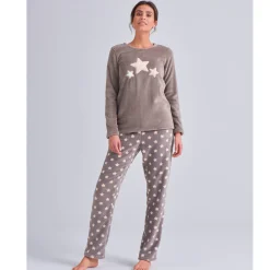 Pyjama<Blancheporte Pyjama in fleece met pluchetouch taupe / roze