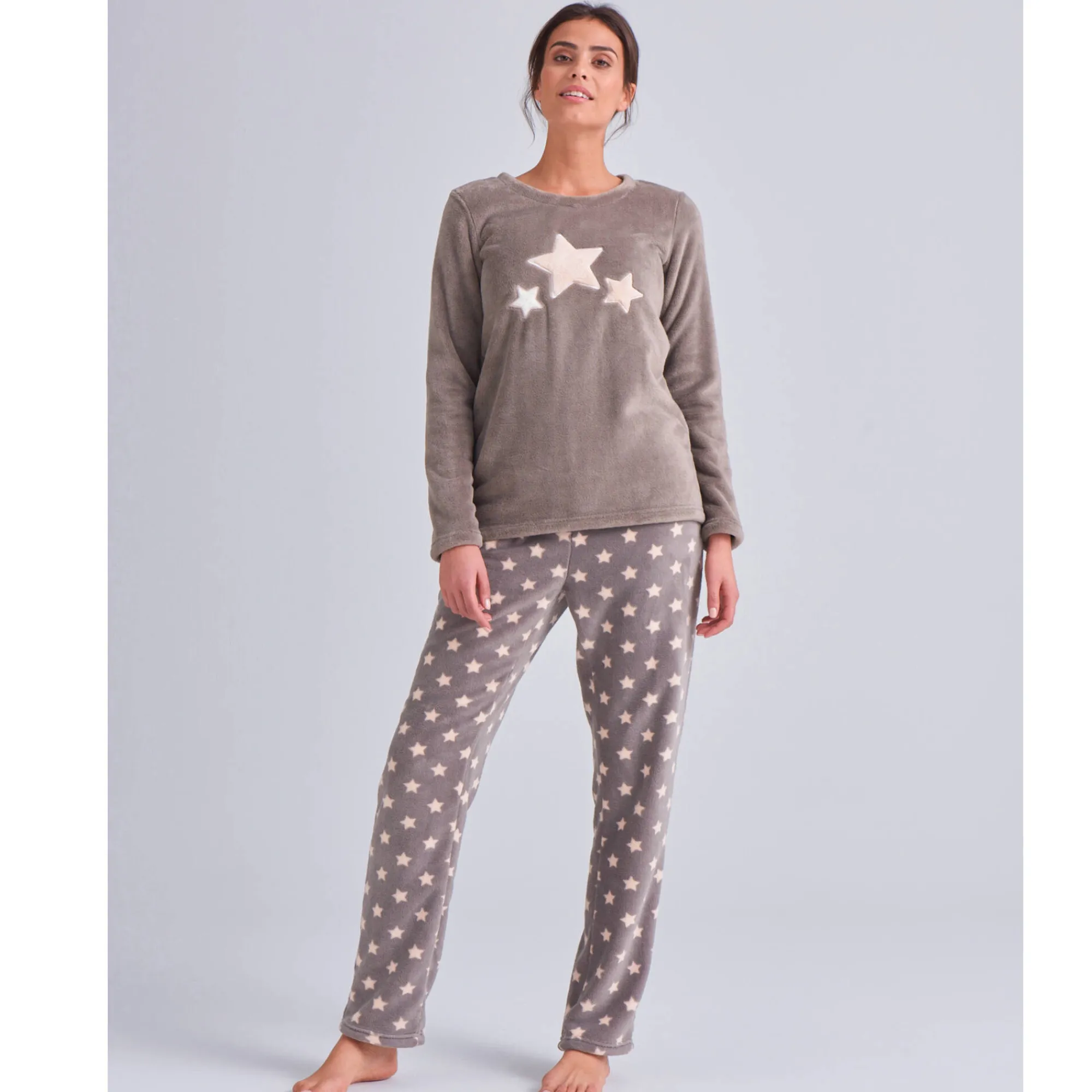 Pyjama<Blancheporte Pyjama in fleece met pluchetouch taupe / roze