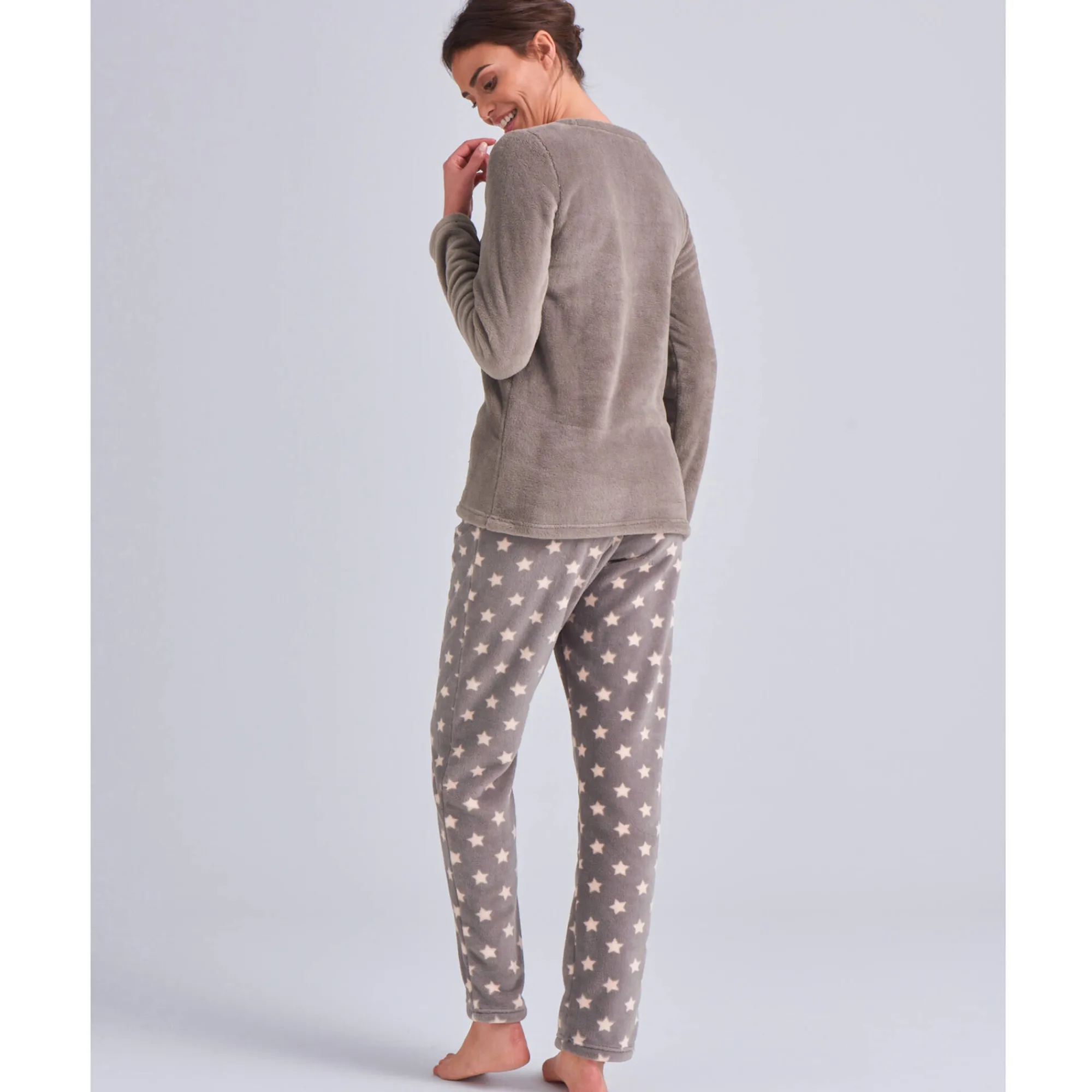 Pyjama<Blancheporte Pyjama in fleece met pluchetouch taupe / roze