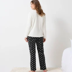 Pyjama<Blancheporte Pyjama in fleece met pluchetouch, hartjes- en stippenmotief ecru / zwart