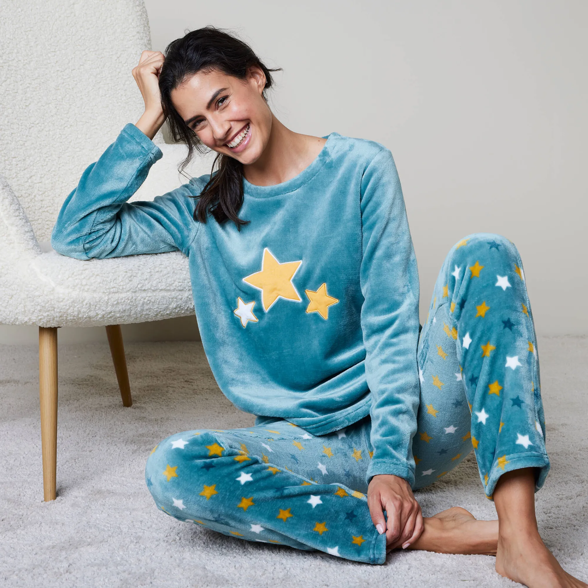 Pyjama<Blancheporte Pyjama in fleece met pluchetouch grijsblauw