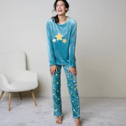 Pyjama<Blancheporte Pyjama in fleece met pluchetouch grijsblauw