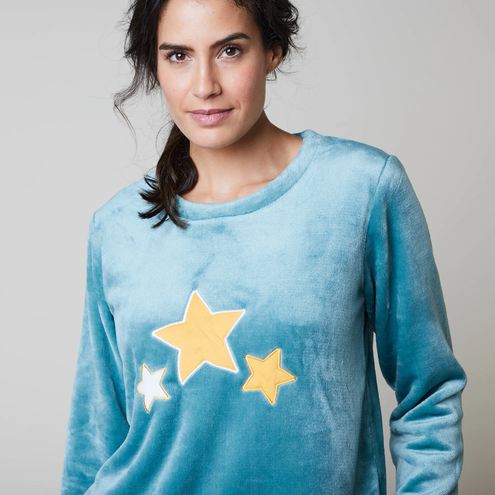 Pyjama<Blancheporte Pyjama in fleece met pluchetouch grijsblauw