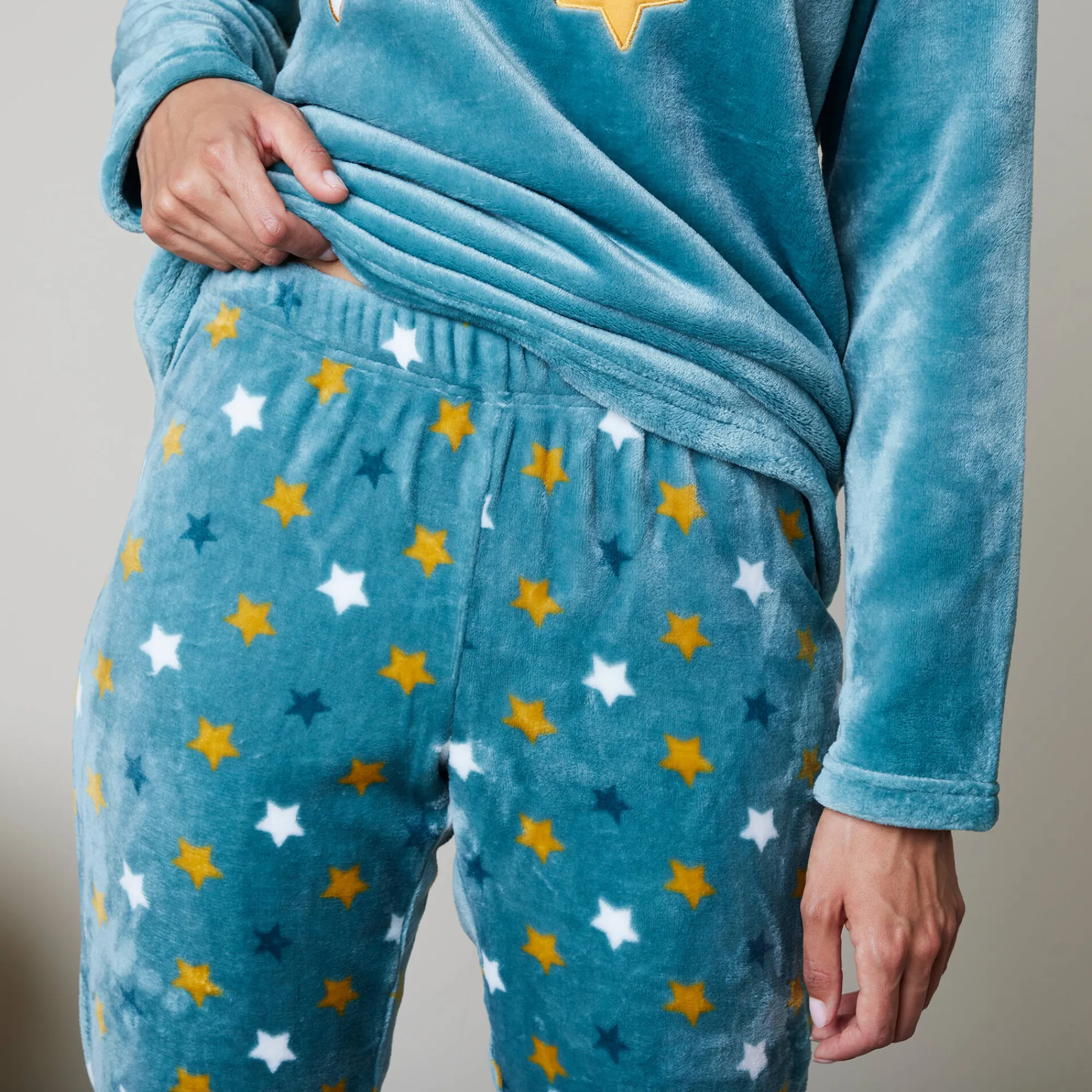 Pyjama<Blancheporte Pyjama in fleece met pluchetouch grijsblauw