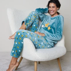 Pyjama<Blancheporte Pyjama in fleece met pluchetouch grijsblauw