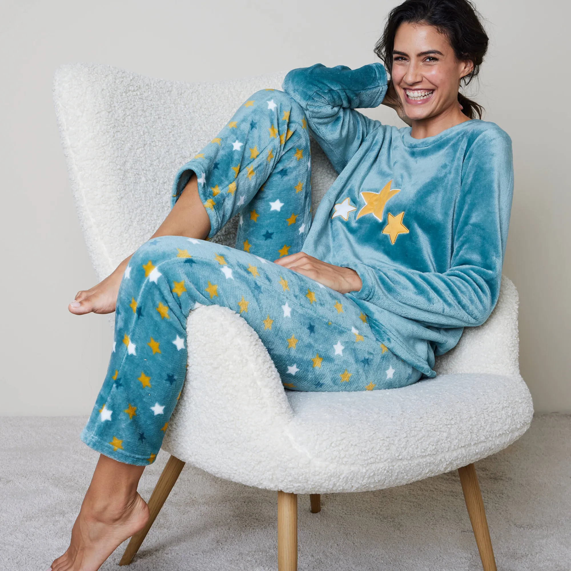 Pyjama<Blancheporte Pyjama in fleece met pluchetouch grijsblauw
