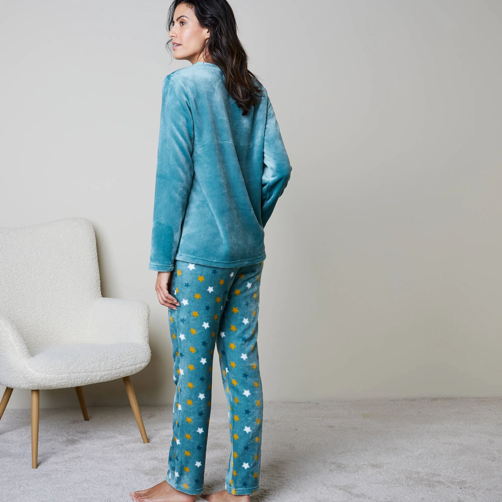 Pyjama<Blancheporte Pyjama in fleece met pluchetouch grijsblauw