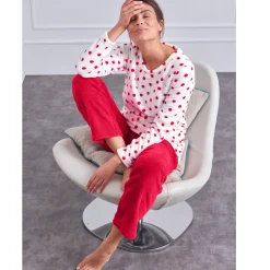 Pyjama<Blancheporte Pyjama in fleece met stippenprint, pluchetouch en lange mouwen kers bolletjes