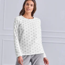 Pyjama<Blancheporte Pyjama in fleece met stippenprint, pluchetouch en lange mouwen grijs
