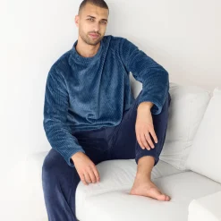Pyjama En Kamerjas<Blancheporte Pyjama in fleecetricot met textuur, pluchen touch blauw / marine