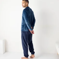 Pyjama En Kamerjas<Blancheporte Pyjama in fleecetricot met textuur, pluchen touch blauw / marine