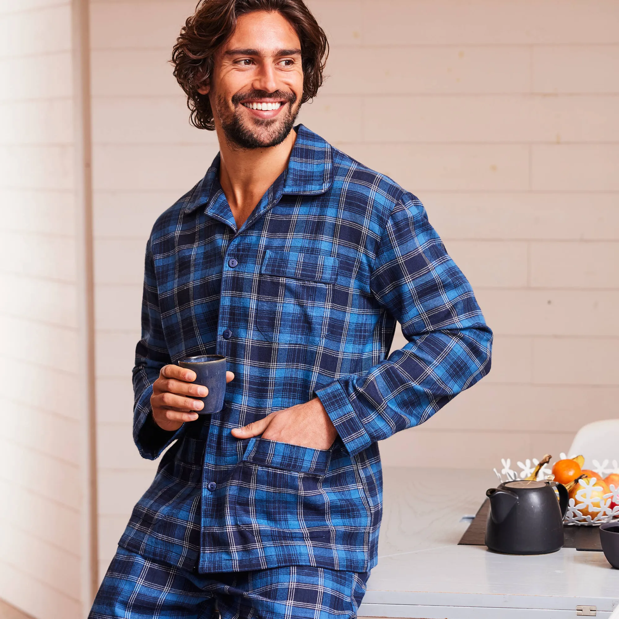 Pyjama En Kamerjas<Blancheporte Pyjama in geruit flanel blauw
