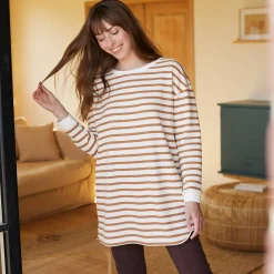 Pyjama<Blancheporte Pyjama in gestreept molton met legging ecru / karamel