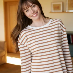 Pyjama<Blancheporte Pyjama in gestreept molton met legging ecru / karamel