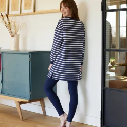 Pyjama<Blancheporte Pyjama in gestreept molton met legging marine / ecru