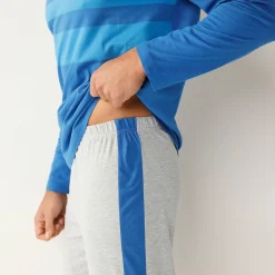 Pyjama En Kamerjas<Blancheporte Pyjama in katoen, geplaatste strepen, ronde hals blauw / grijs
