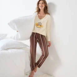 Pyjama<Blancheporte Pyjama in katoen met lange mouwen en 'kermis' print vanille / chocolade