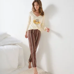 Pyjama<Blancheporte Pyjama in katoen met lange mouwen en 'kermis' print vanille / chocolade