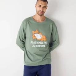 Pyjama En Kamerjas<Blancheporte Pyjama in katoen met opdruk, lange mouwen groen / marine
