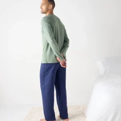 Pyjama En Kamerjas<Blancheporte Pyjama in katoen met opdruk, lange mouwen groen / marine