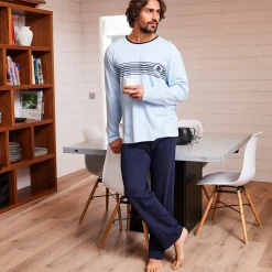 Pyjama En Kamerjas<Blancheporte Pyjama in katoenjersey met lange mouwen blauw / marine