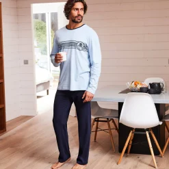 Pyjama En Kamerjas<Blancheporte Pyjama in katoenjersey met lange mouwen blauw / marine