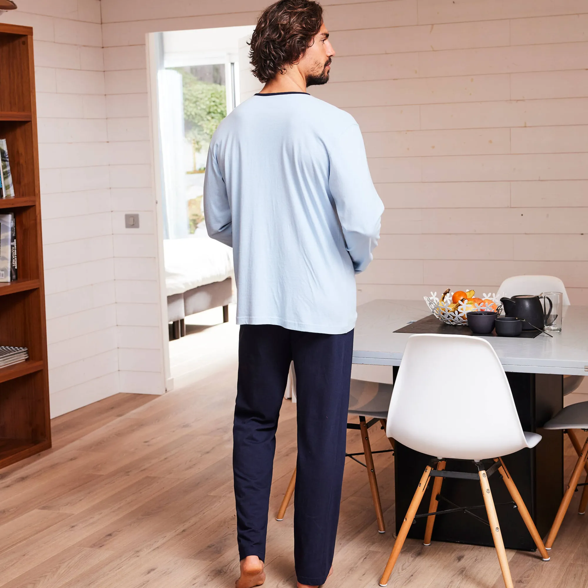 Pyjama En Kamerjas<Blancheporte Pyjama in katoenjersey met lange mouwen blauw / marine