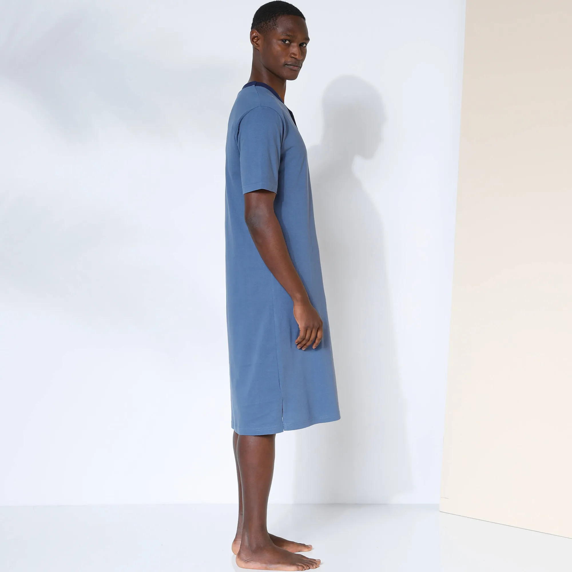 Pyjama En Kamerjas<Blancheporte Pyjama in liketmodel met Tunesische hals - katoenjersey blauw