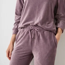Pyjama<Blancheporte Pyjama in ribvelours, ruim model met lange mouwen taupe