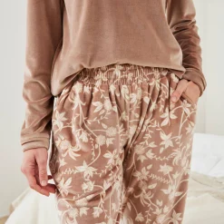 Pyjama<Blancheporte Pyjama in velours met bloemenprint taupe