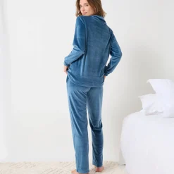 Pyjama<Blancheporte Pyjama in velours met gekruiste hals en lange mouwen petroleumblauw